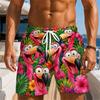 Men Quick‑Dry Board Shorts Funny Cartoon Jungle Animal Print Tropical Floral Pattern Elastic Waist Summer Beach Swim Trunks
