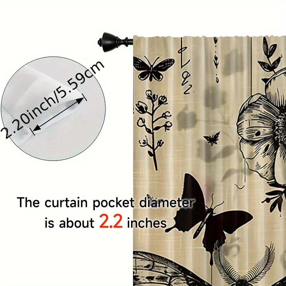 Black Skull Moth Butterfly Flower Plant Print Drapes Room Darkening Window Curtains for Home Decor,Rod Pocket Blackout Curtains