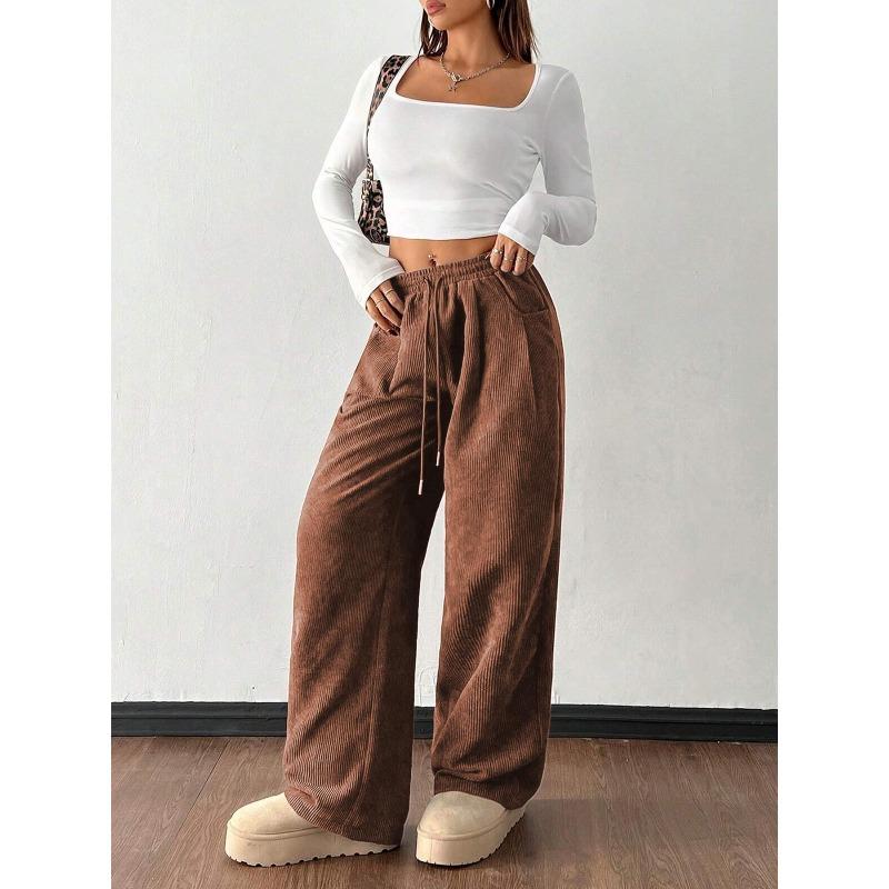 Popular European and American autumn new corduroy wide-leg pants women's loose and thin drape casual pants