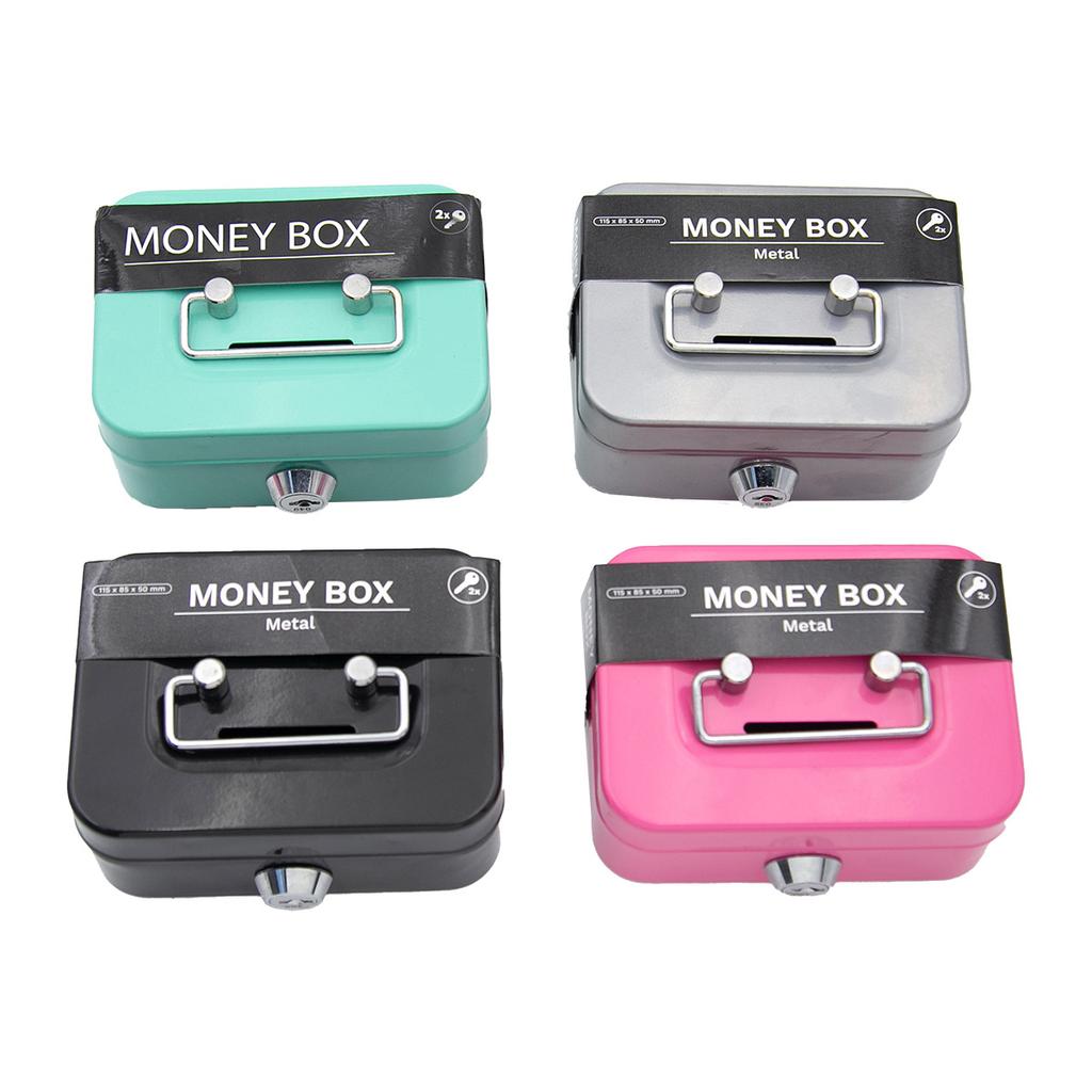 Money Box with Key -Money Tin with Lock - Small Lockable Cash Box with Coin Tray for Petty Cash Coins Notes