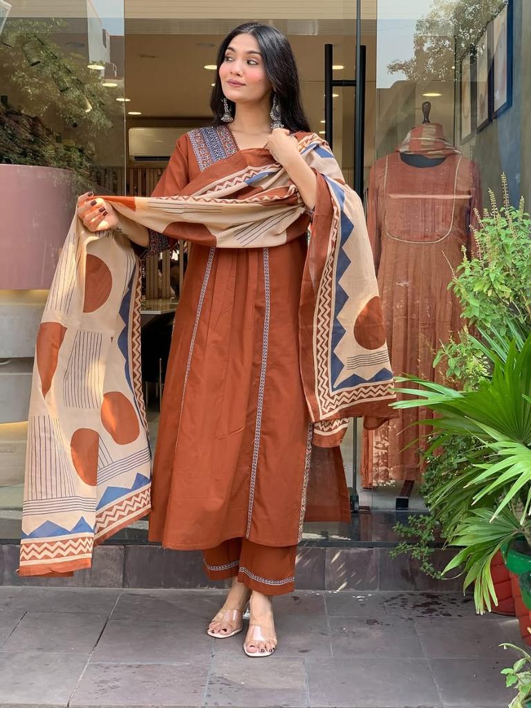 Women Elegant Cotton Salwar Kameez Designer Party Wear Top Tunic Kurta pant Dupatta Salwar Suit Set