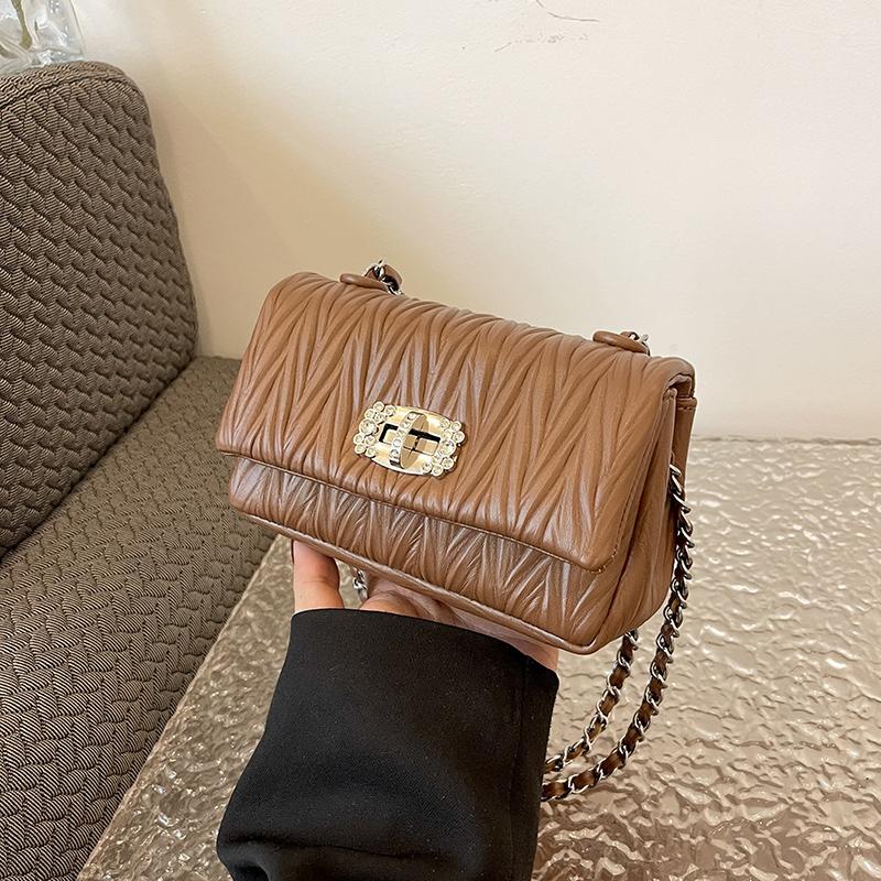 

Модная роскошная женская сумка через плечо Grace Lady Retro Solid Color PU Leather Small Shoulder Bags со стразами и пряжкой-замком
