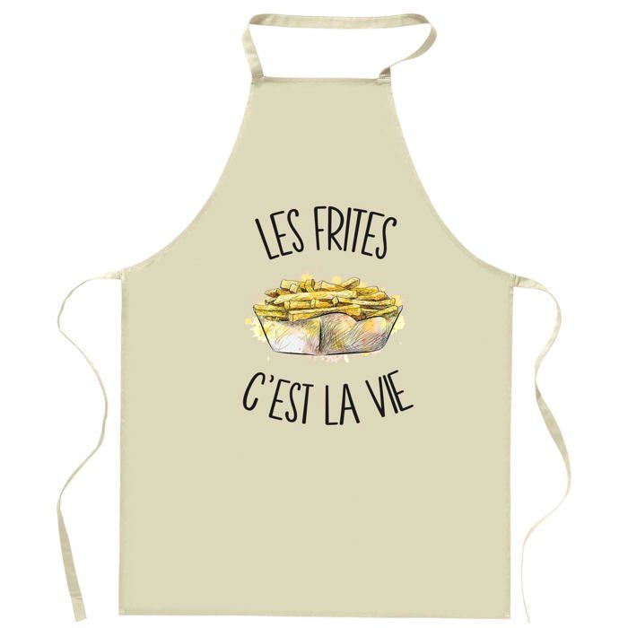 Tablier de cuisine - Planetee - Motif Frites «C'est la vie» - Coton robuste imprimé en France - Liens ajustables