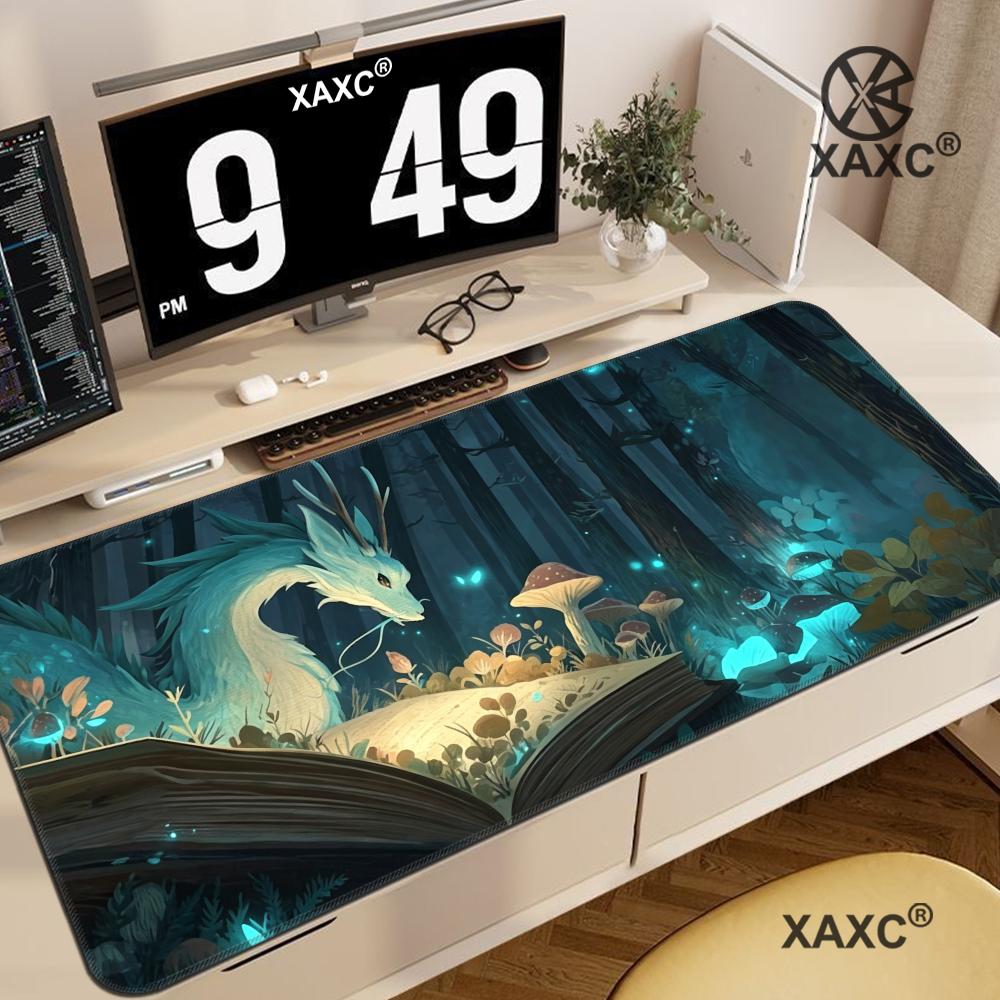 Enchanted Forest Dragon Desk Mat Fantasy Woodland Illustration Magical Night Workspace Decor HYBXXC Desk Mat 800x400x2mm
