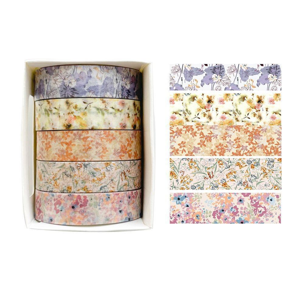 5 Rolls Spring Flower Washi Tape Self-adhesive Artistic Tape  Craft Making