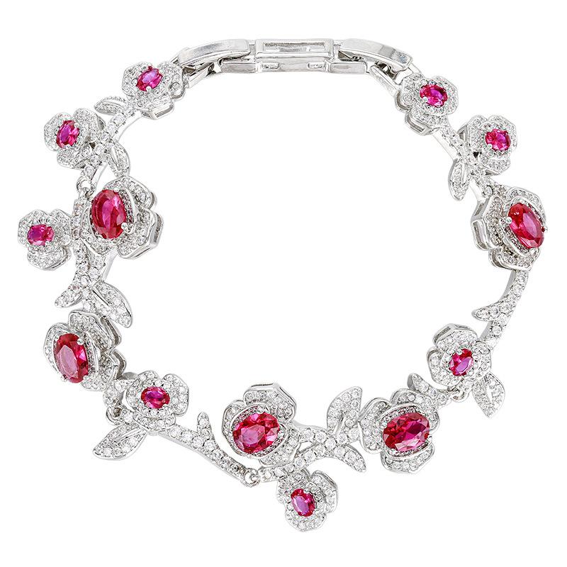 Jewelry Bracelet Red Corundum Zircon Inlaid Women's Retro Personalized Fashion Rose Mountain Camellia