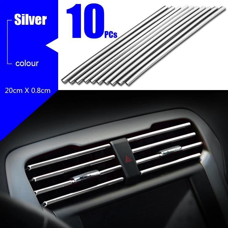 10Pcs U-shaped Car Air Outlet Decorative Strip Chrome-Plated PVC Car Interior Styling Decor Clip Trim Auto Interior Accessories