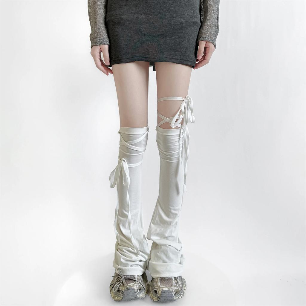Y2k Women Leg Warmer Soft Solid Color Over The Knee Tie-up Thigh-high Leg Warmers Socks for Party Street