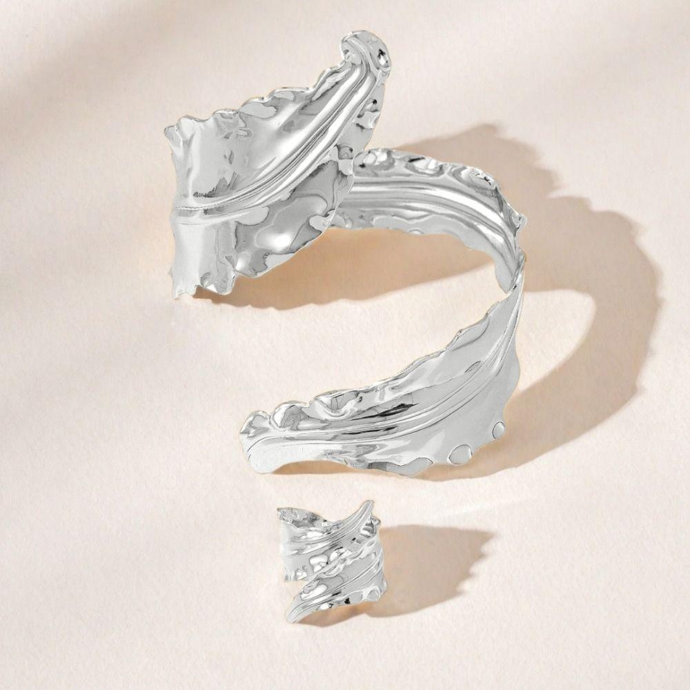 Spiral Opening Pleated Leaf Bracelet Gold Jewelry Accessories 2025 Ring Set  For Women Girls