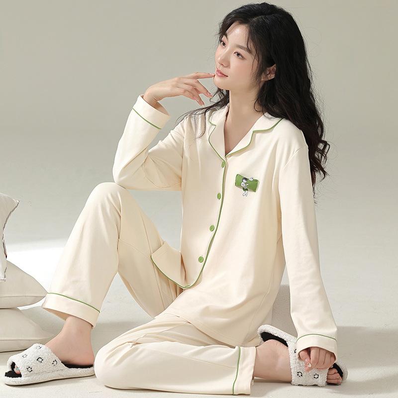 Fresh and sweet wind imitation cotton pajamas women's spring and autumn cute strawberry cardigan long-sleeved women's loungewear set autumn