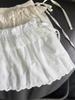 Women's Casual Versatile Sweet Side Tie Layered Cotton Skirt with Embroidered Apron