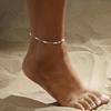 Gold/Silver Ankle Bracelets for Women,14K Gold Plated Tiny Pearl Beads Ayered Anklet Summer Foot Jewelry