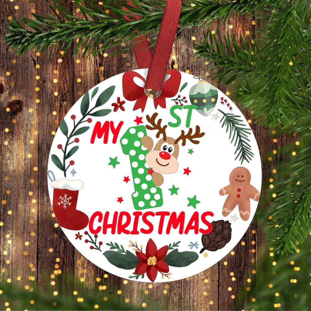 İlk Noel Aile Noel Yuvarlak Süsler El Yapımı Kış Geyikleri Ağaç Oda Kapı Askısı Kolye Süsleme