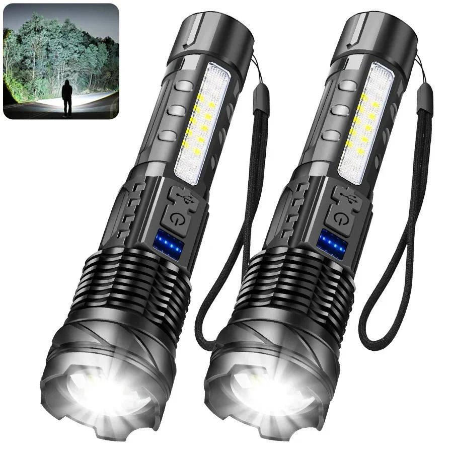 High Power LED Flashlight USB Rechargeable Tactical Zoom Torch 10 Lighting Modes Powerful Lantern for Camping Outdoor Emergency