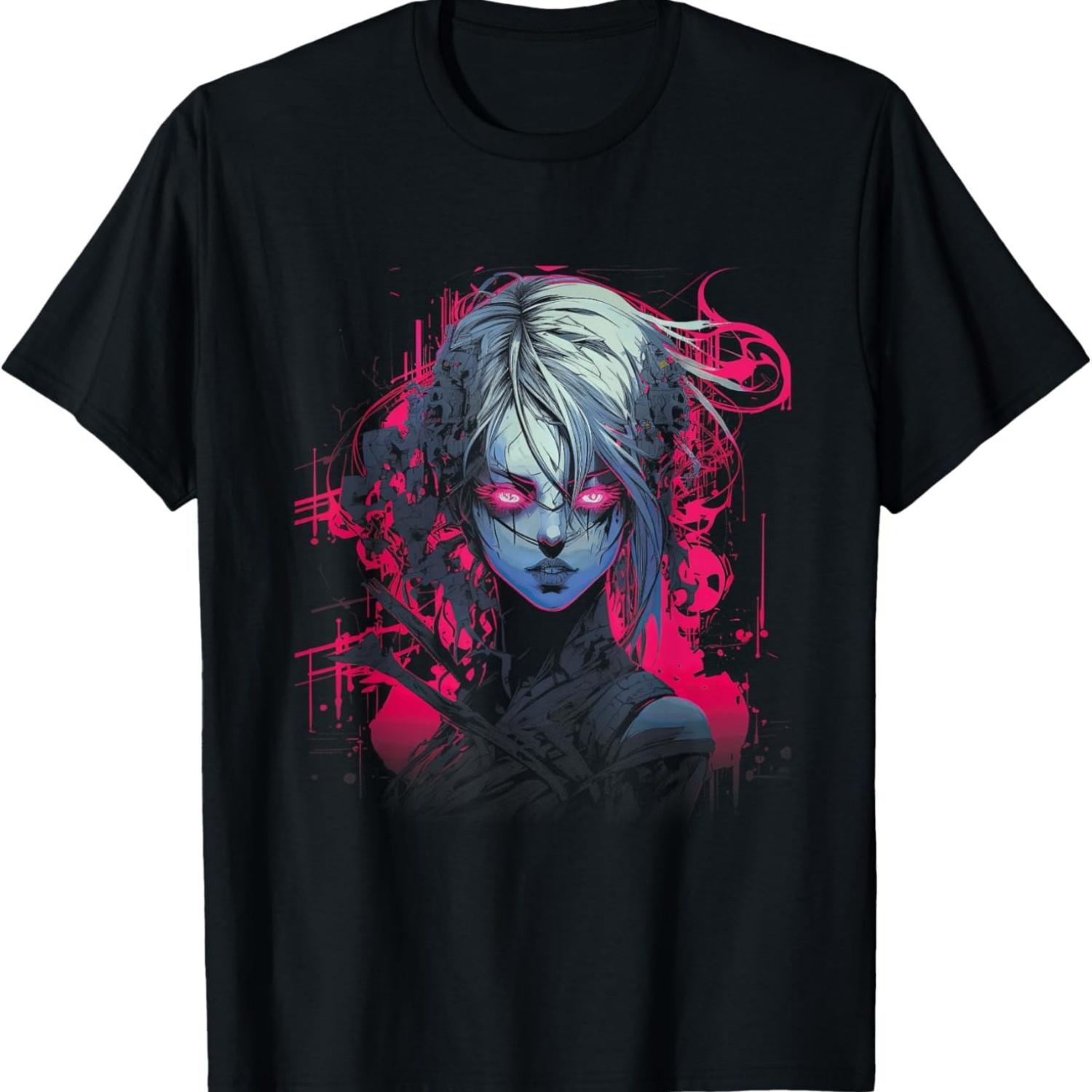 Аниме Девушка Манга Киберпанк Вейпорвейв Футболка(1) S чёрный