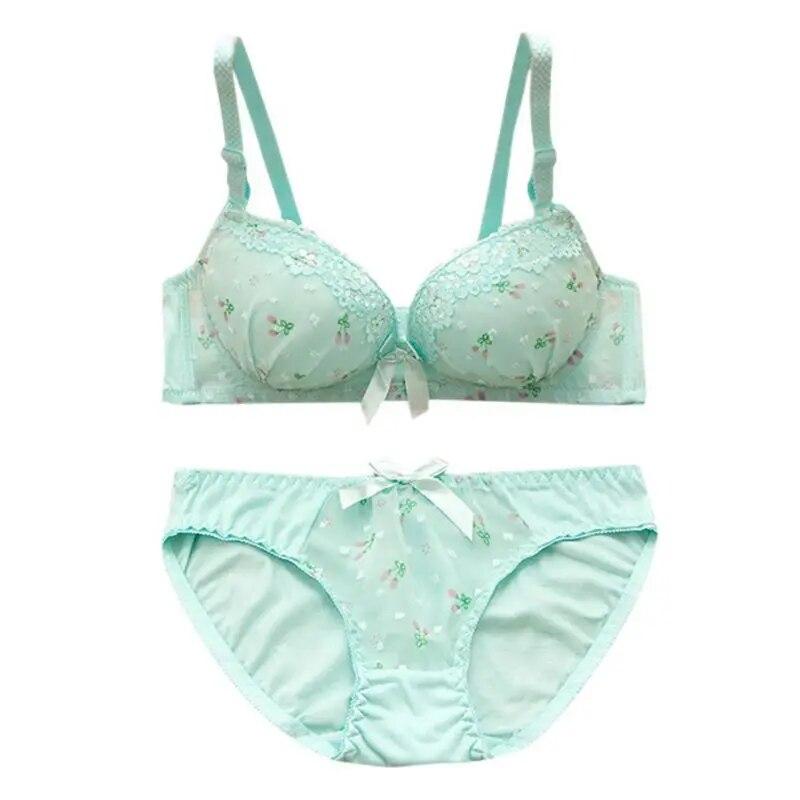 

Кружевной хлопковый бюстгальтер с принтом бантом, женский комплект нижнего белья с эффектом пуш-ап, бюстгальтер на косточках, бюстгальтер и трусики, комплект нижнего белья 75B/34B