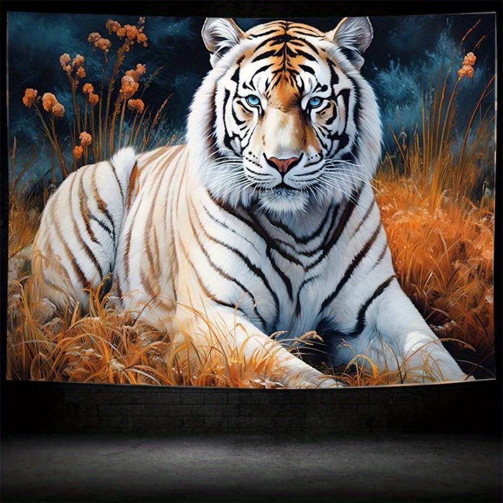 VIKAMA NordicStyle White Tiger Tapestry Living Room Sofa Backdrop Wall Decoration StainResistant Durable and Easy to Maintain