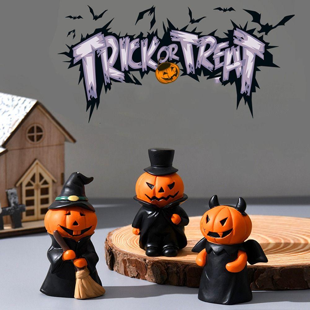 3Pcs/Set Craft Mini Devil Pumpkin Figurine Durable Halloween Devil Decoration Tabletop Decoration