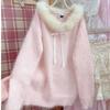 Korean Sweet Pink Sweaters Women Elegant Off Shoulder Cute Kawaii Shirts Female Long Sleeves White Casual Pullovers Winter