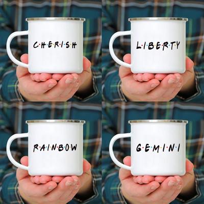 Friends Creative Enamel Tea Drinks Mug with Handle Women Breakfast Dessert Milk Cups Travel Coffee Water Mugs Holiday Gifts