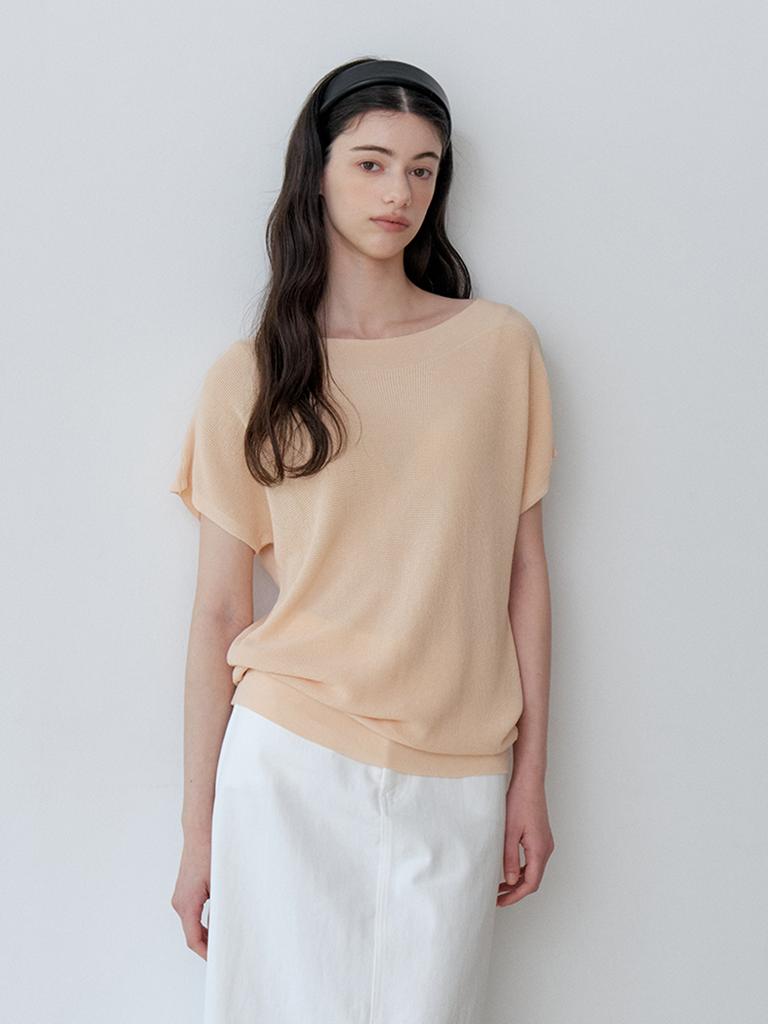 Le Studio Cool Air Boat Neck Short Sleeve Knit (Lor)