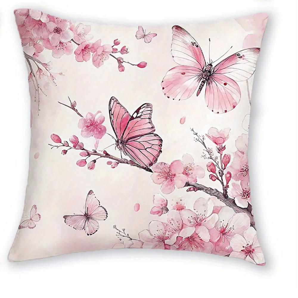 1/4pcs Pink Blossom and Butterfly Printed Pillowcases for Cozy Home Sofa cushion cover home bedroom room decoration