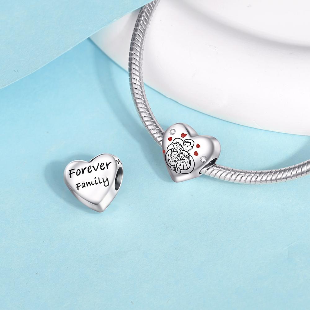 Heart Series Charms Copper Forever Family Dangle Pendant Fit Bangle Bracelet Necklace Diy Jewelry