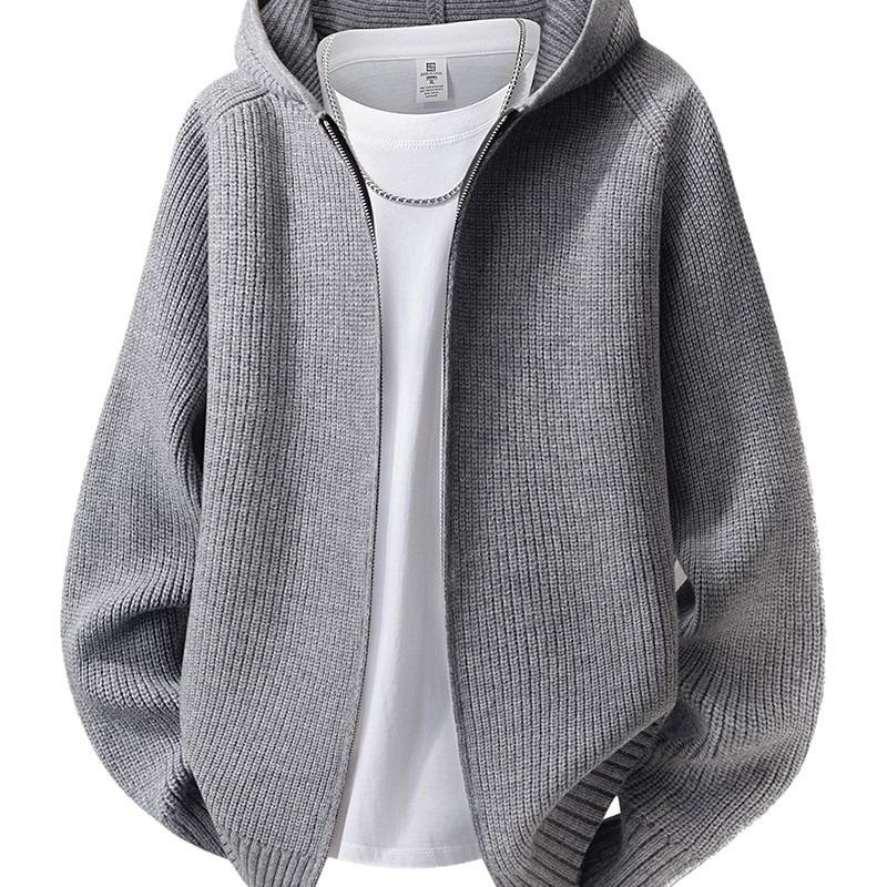 Men S Hooded Knit Cardigan Loose Casual Solid Color Outerwear