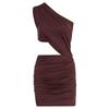 Summer New European and American Style Women's Clothing Fashion Slanted Shoulder Design Waist Tight Hip-wrapped Pleated Dress