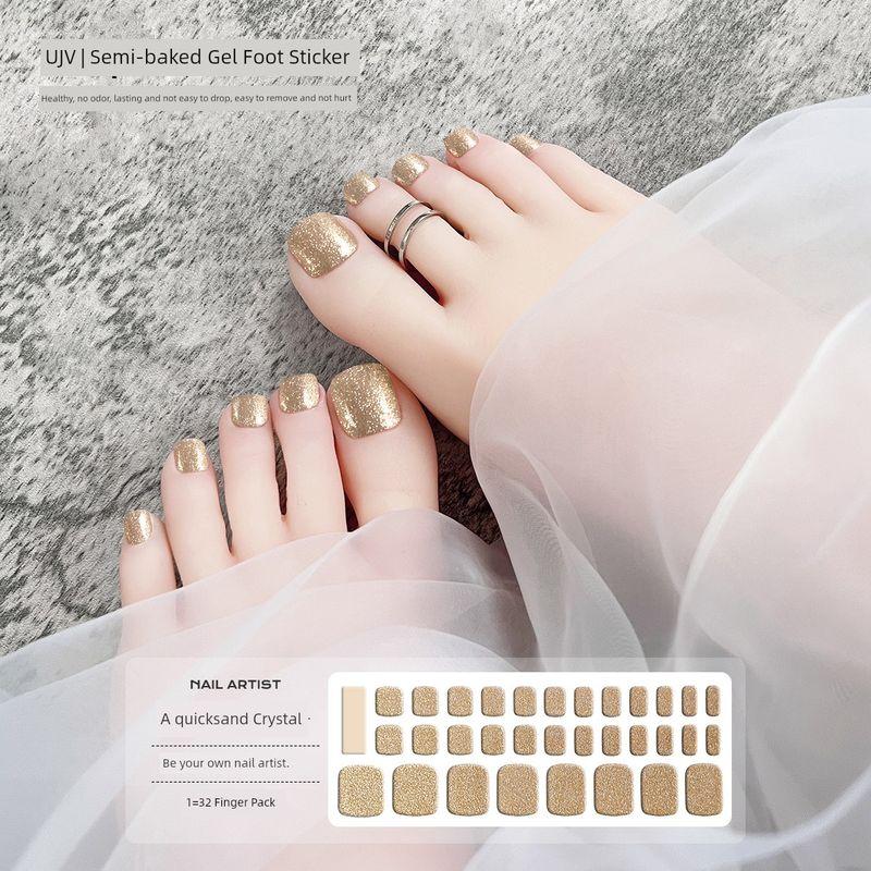 

[Manmi] Big Sequin UV Gel Toe Nail Sticker Semi-Curing Phototherapy Heating Lamp Toe Cover Soft Nail Stickers [Quicksand crystal] 32 fingers need light