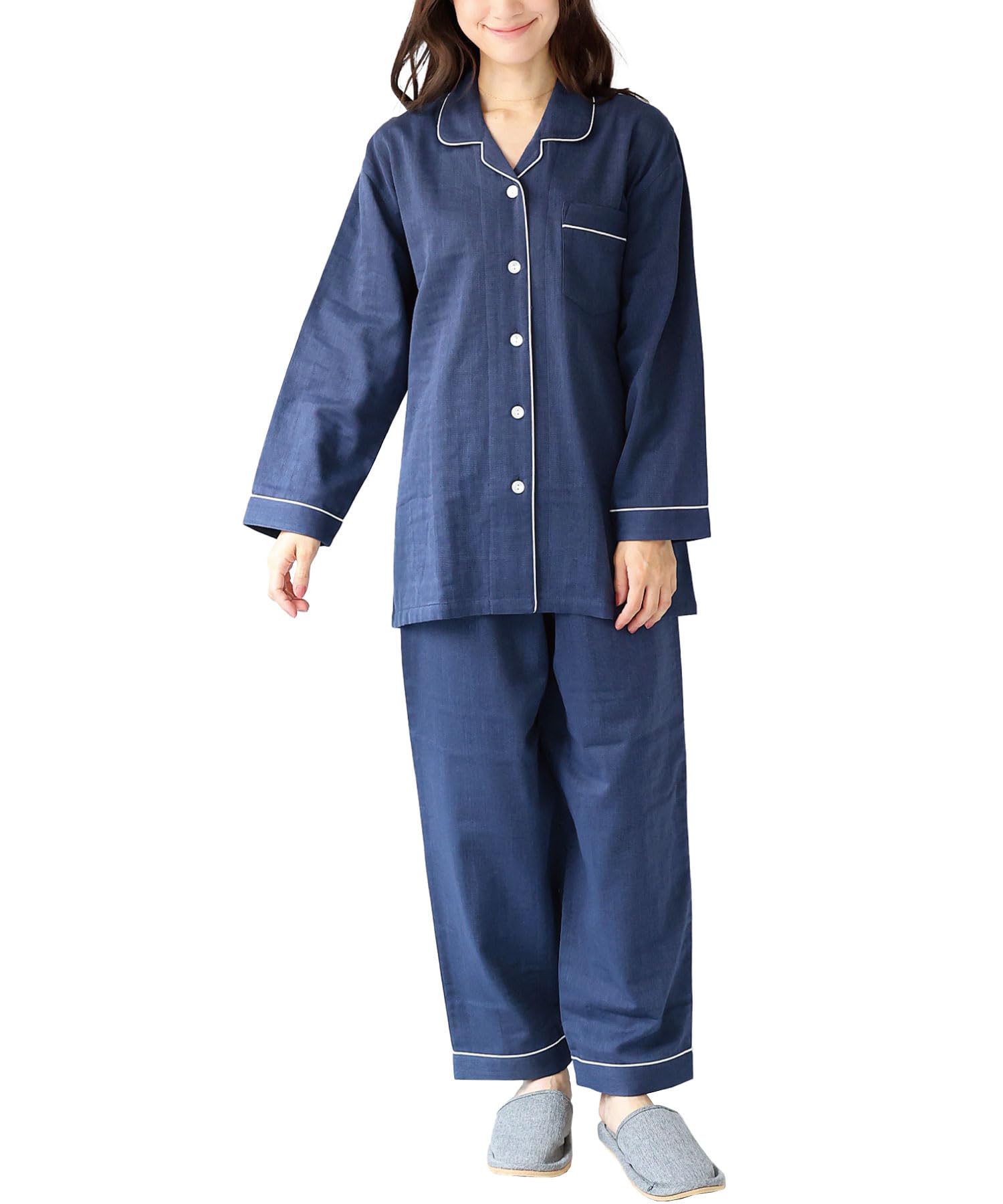 

ON NISHIKI Хлопковый комплект с длинным рукавом, двойной, из премиального гребенного хлопка, верх и низ, идеально подходит для весенней и осенней домашней одежды, размер женской пижамы, 100%