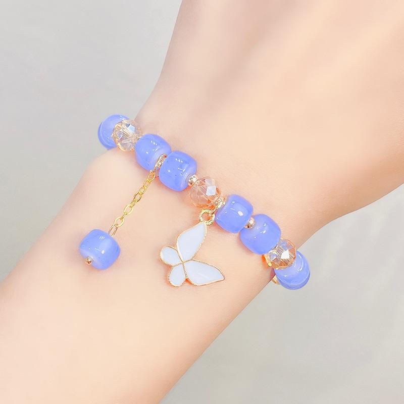 Cute Kids Glass Beaded Bracelet Princess Cartoon Crystal Flower Charm Bangle Handmade Jewelry Gift For Girls Students