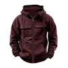 Men S Hooded Solid Color Loose Fit Multi Pocket Zip Sweatshirt
