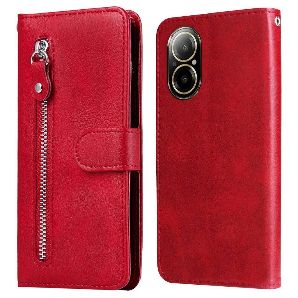 For Realme C67 4G Case Calf Texture Leather Phone Cover Zipper Pocket
