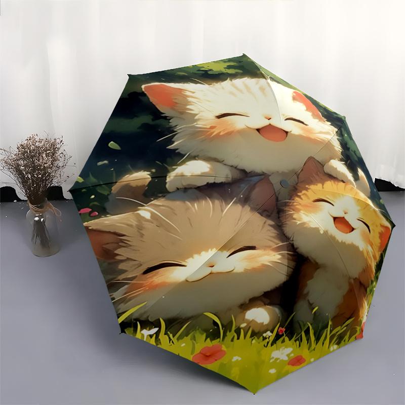 1pc Three kittens Automatic Folding Umbrella - 3 Folding Design, Vivid Cartoon Pattern, Suitable for Outdoor Activities, A Gift for Fans In All S