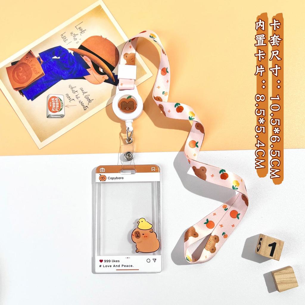 Cute Capybara Card Holder Cartoon Transparent Photo Card Holder Student Badge Protective Case ID Card Organizer Stationery Gift
