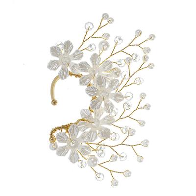 Flower Earclip No Piercing Handmade Pearl  Flower Punk Shiny Earrings Women'S Sweet Delicate Earclip Party Jewelry Gift