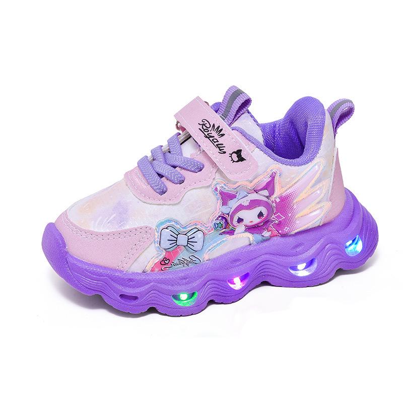 Kids' Kuromi Light-Up Cartoon Sneakers Leather Surface Small/Medium Sizes for Spring/Autumn