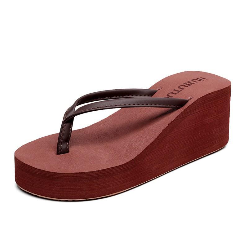 Student Women's Summer Non-Slip Toe-Post Slippers - Korean Style Wedge Heel with Thick Sole.