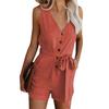 Lady Jumpsuit Solid Color Buttons V Neck Sleeveless Women Romper for Daily Wear