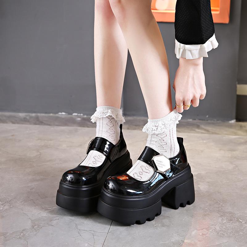 

Модні білі туфлі-човники на платформі для жінок, високі підбори 10 см, ремінець з пряжкою, туфлі Мері Джейн, жіночі готичні туфлі на товстих підборах для вечірки, жіночі 34 чорний