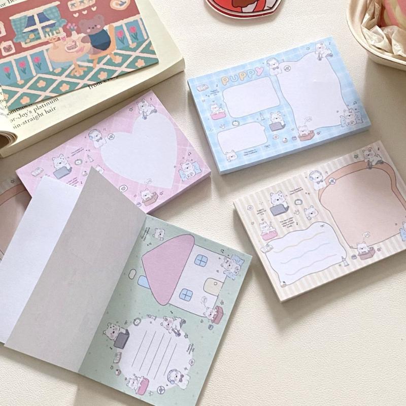 Kawai Stationery Creative Cartoon Cute Sticky Note Ins High Looking Little Milk Dog Tear Off Non Student Message Book Memo Pad