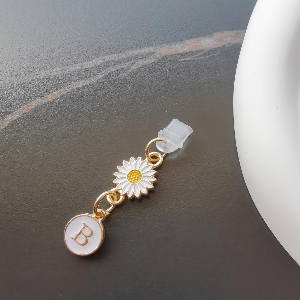 1 szt. Kreatywny stokrotka/słonecznik litera zatyczka przeciwkurzowa do telefonu komórkowego/europejskie i amerykańskie 26 wielkich liter A-Z zawieszka do telefonu komórkowego