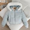 American retro winter new cotton coat women's fur collar hooded waist thin small cotton coat short thickened