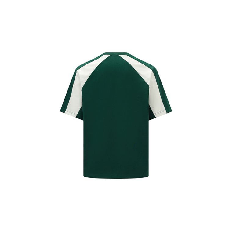 Reebok Loose Knit Letter Print Color Block Short Sleeve Raglan T-Shirt Unisex Tops Dark-Green 24SRM415UGL1