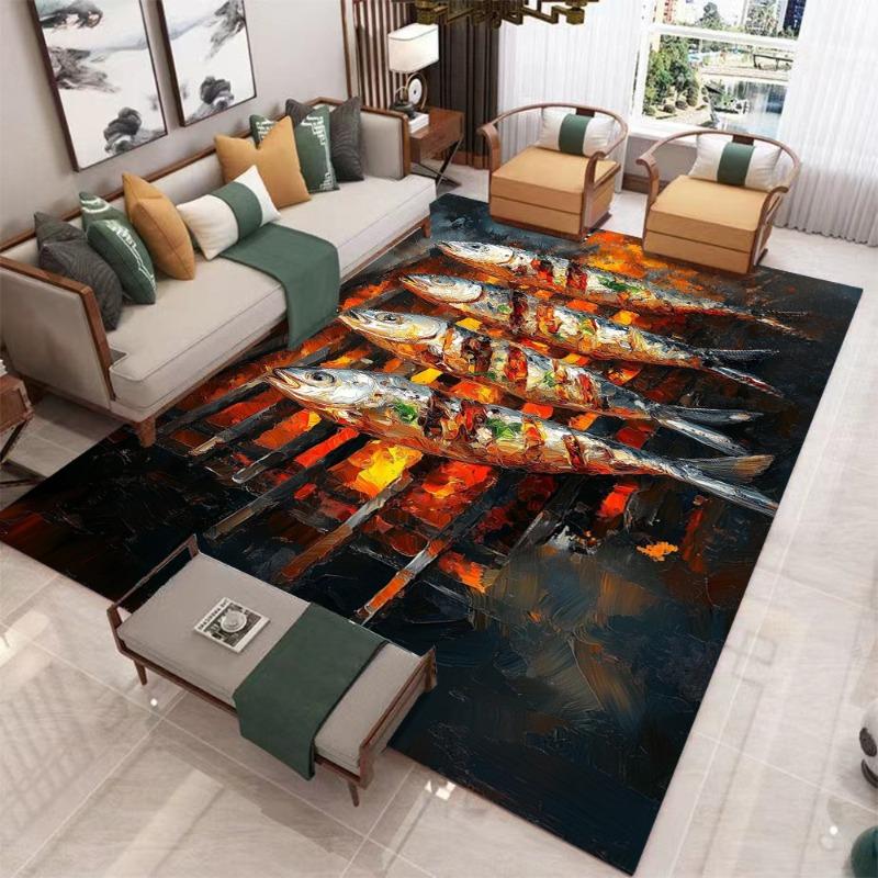 Colorful Grilled Fish Camping Picnic Carpet Living Room Bedside Bedroom Carpet Kitchen Dining Table Floor Mat Corridor Door Mat
