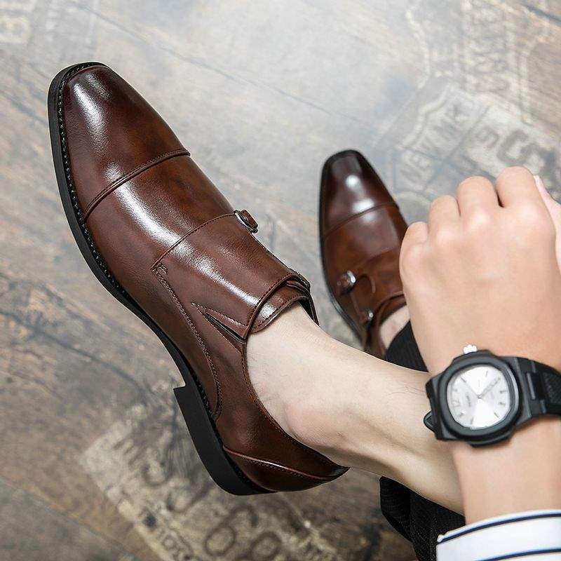 

Деловое платье Туфли из кожи с квадратным носком Мужские Британский тренд Повседневные Универсальные Большой размер Пряжка Костюм Монки Монки 48