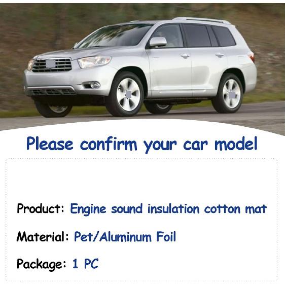 Front Engine Hood Pad Compatible for Toyota Highlander Kluger XU40 2008~2013 Heat Sound Insulation Cotton Mat Soundproof Covers Accessories(Color:PET