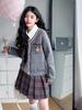 Girls' 2025 Preppy-Style Knitted Cardigan, Shirt & Pleated Skirt Set for Spring/Autumn