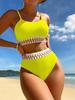 New bikini two-piece high-waisted webbing triangular slim swimsuit for women